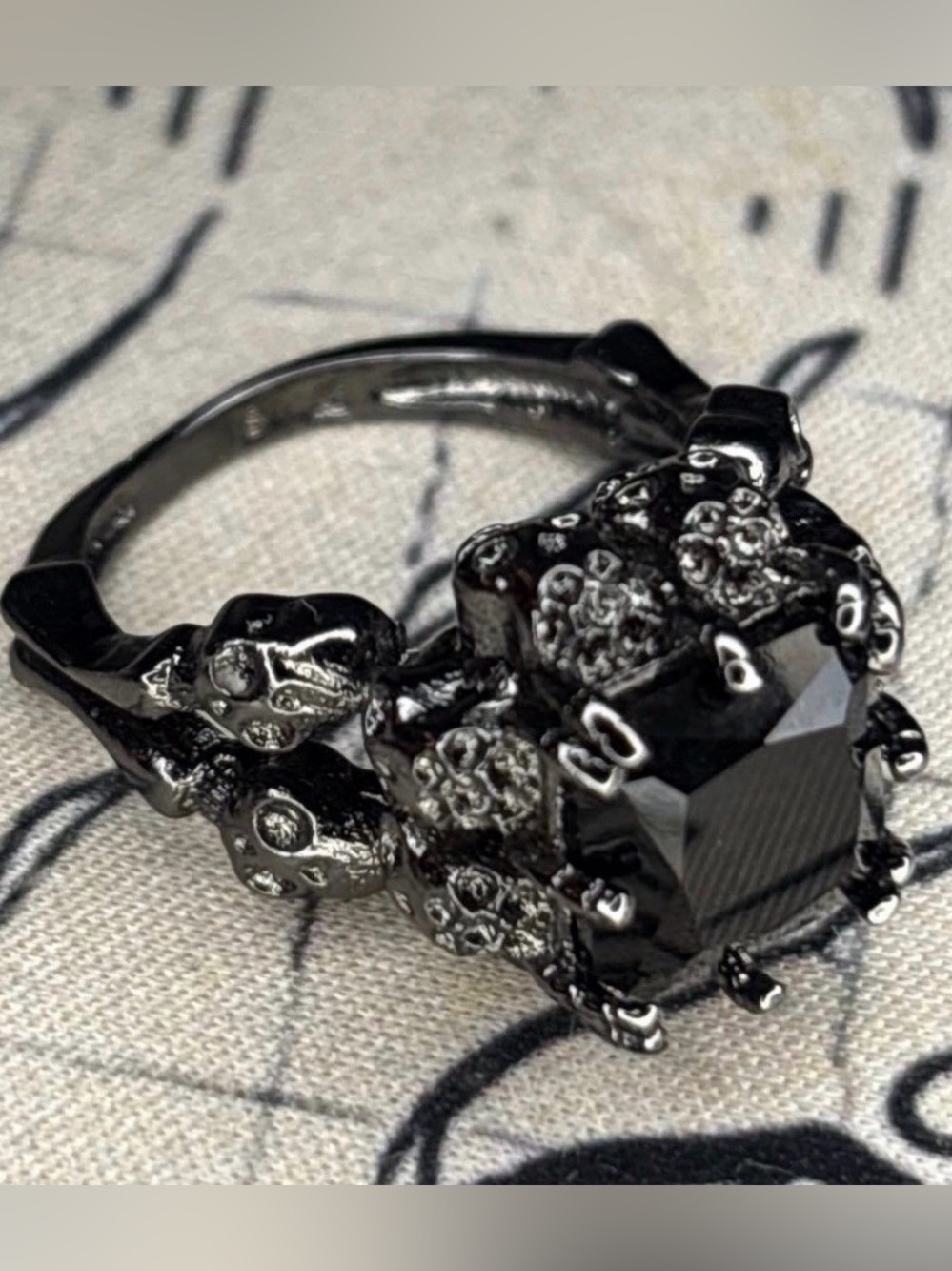 Gunmetal Black Sapphire Skull Statement Ring